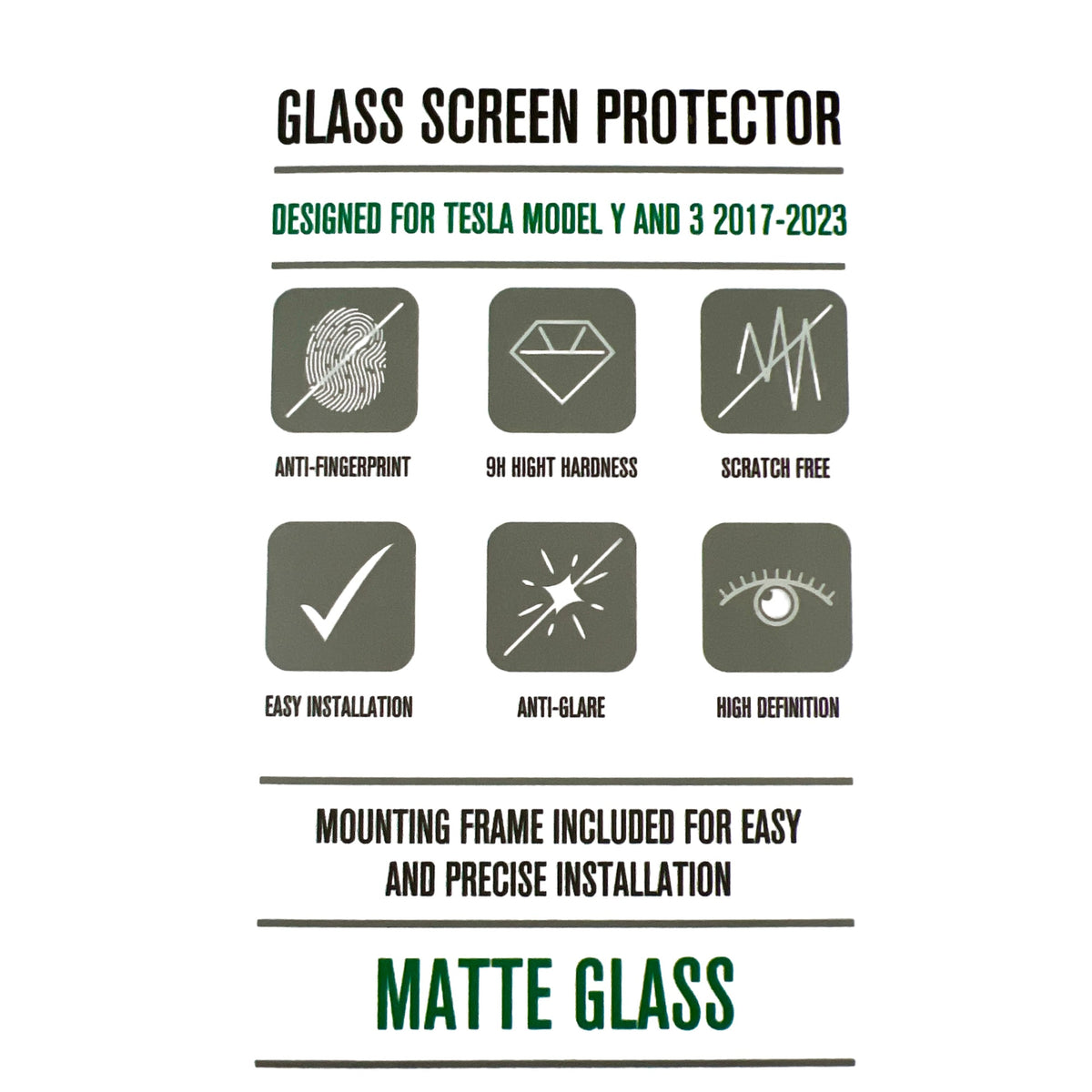 Beschrijving van GCG MAX schermbeschermer voor Tesla Model 3/Y met mat glas.