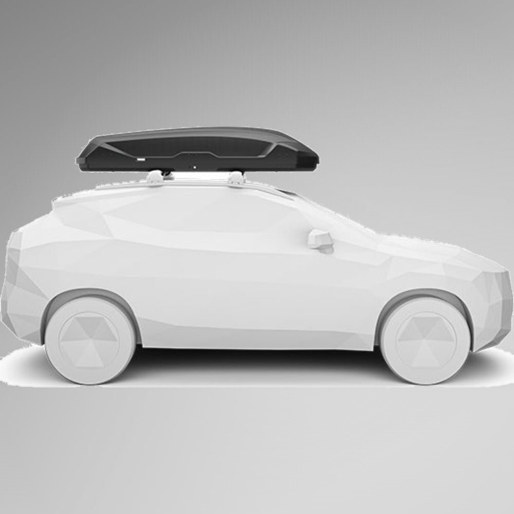 Thule Pulse 2 XL Black Aeroskin sort tagboks monteret på bil, illustration af sidevisning