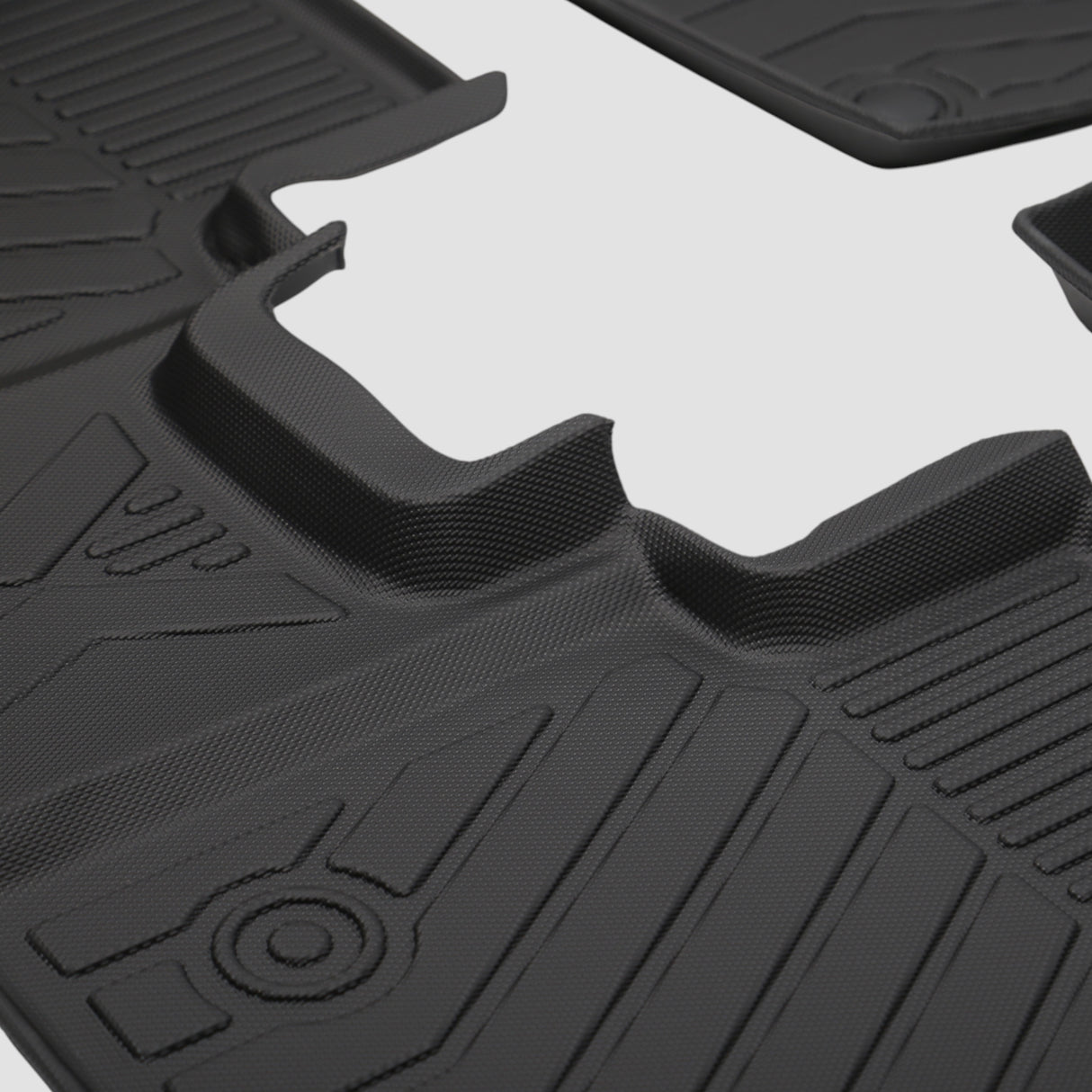 Detail van duurzame all-weather mat voor auto-interieur met gestructureerd patroon