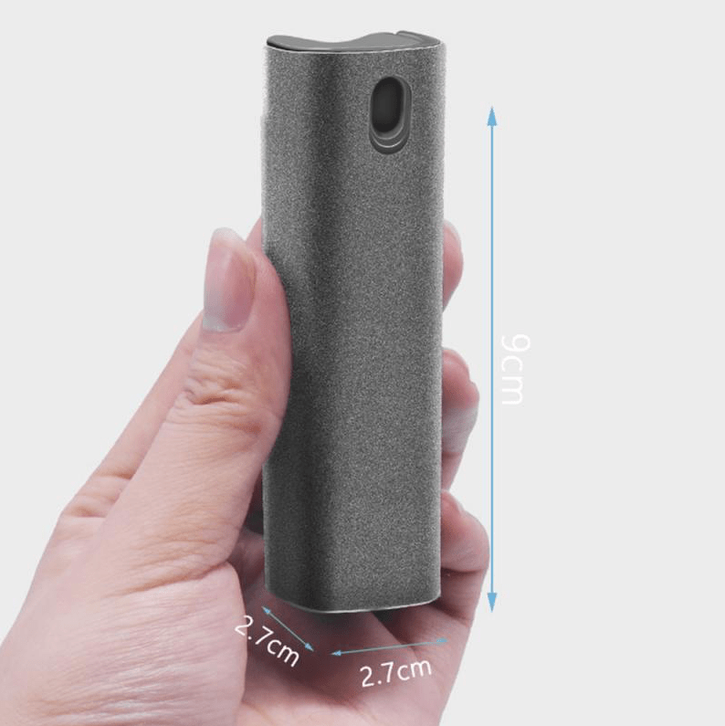 Afbeelding met de afmetingen van de compacte schermreiniger-spray
