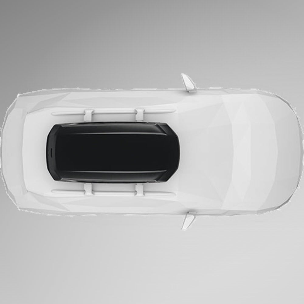 Thule Pulse 2 M Black Aeroskin sort tagboks monteret på bil, illustration set fra oven
