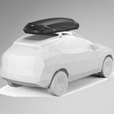 Thule Pulse 2 XL Black Aeroskin sort tagboks monteret på bil, illustration set fra siden med bagagerum synligt
