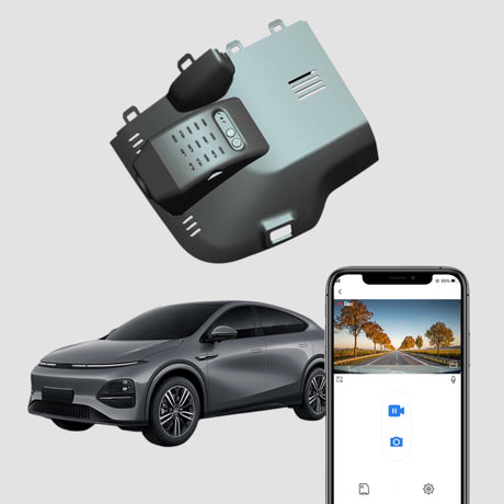 FitCamX dashcam voor XPENG G6 2022-2025, getoond met live app-verbinding.