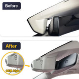 FitCamX dashcam geïnstalleerd in Skoda Elroq 2025, voor en na montage, OEM-stijl weergegeven.