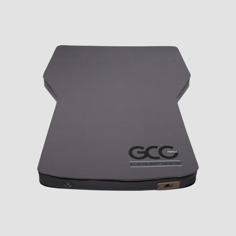 GCG MAX Comfort luchtmatras met traagschuim in grijs, gezien van boven op een witte achtergrond.