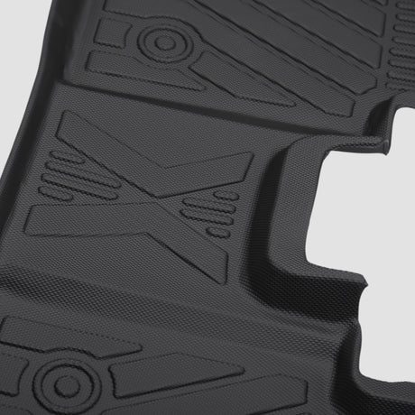 Close-up van een zwarte 3D allweather rubberen automat met patroon