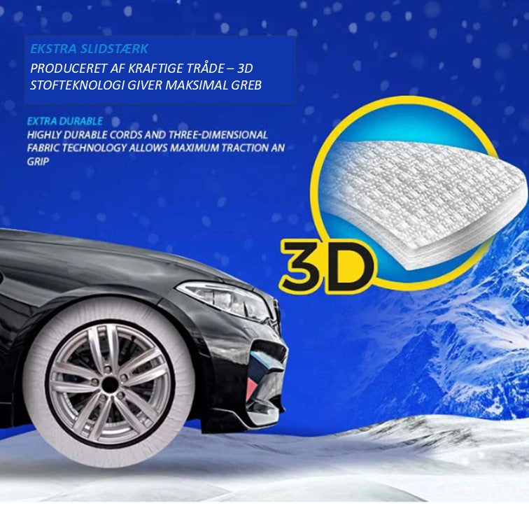 Auto met Matte SUPER-X sneeuwsokken voor optimale grip in de sneeuw