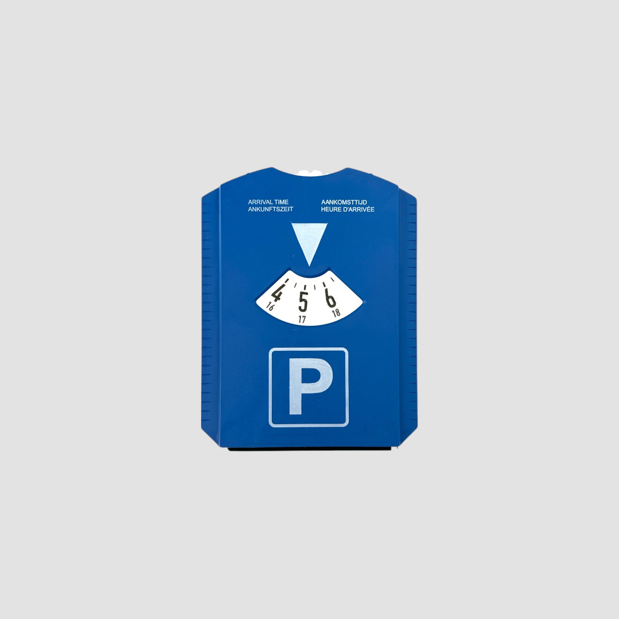 Blauwe parkeerschijf met geïntegreerde ijskrabber voor autovakantie