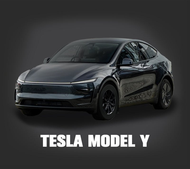 Sort Tesla Model Y med sorte fælge