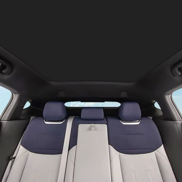 Zonwering voor XPENG G6, gezien vanuit het interieur van de auto met uitzicht op het dak