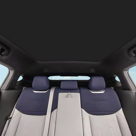 Zonwering voor XPENG G6, gezien vanuit het interieur van de auto met uitzicht op het dak