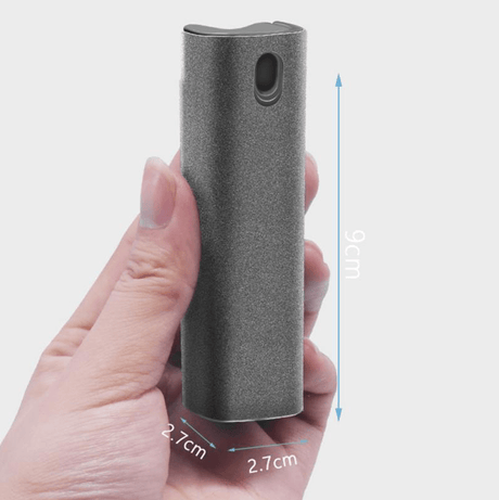 Afbeelding met de afmetingen van de compacte schermreiniger-spray